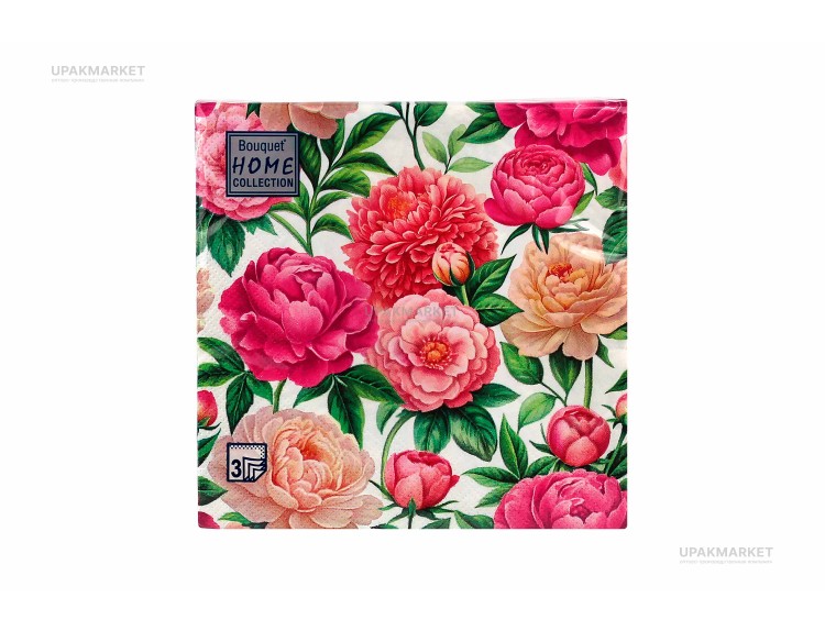 Салфетки 33х33 трехслойные "Любимые пионы" 20шт Art Bouquet — UPAKMARKET