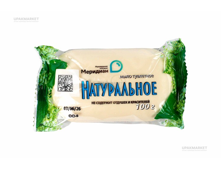 Мыло туалетное Ординарное НАТУРАЛЬНОЕ без отдушки 100гр в индивидуальной упаковке Меридиан ЧЗ — UPAKMARKET