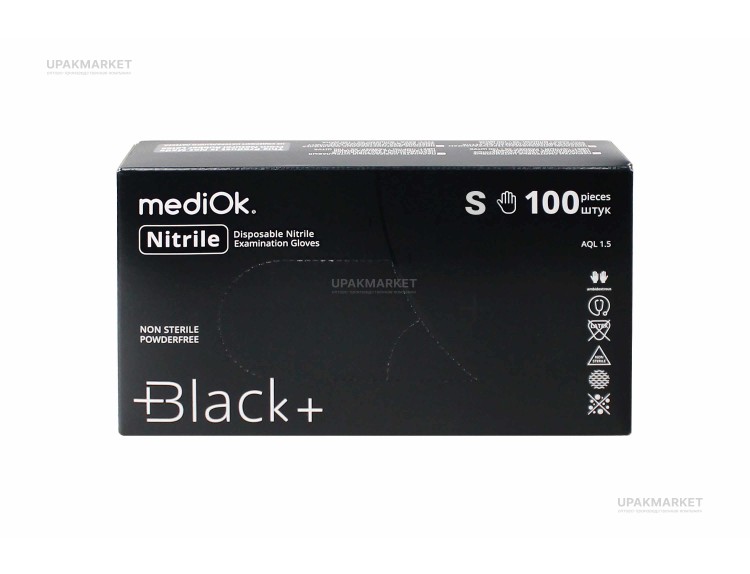 Перчатки нитриловые неопудренные смотровые S черные 3,5гр (BLACK ) MEDIOK /10х100шт/ — UPAKMARKET