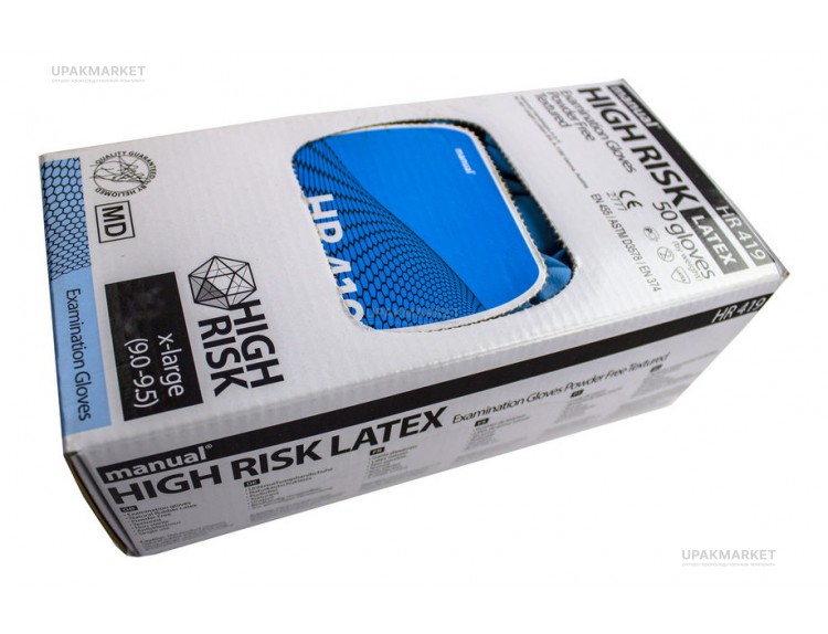 Перчатки латексные S голубые HR419 HIGH RISK МANUAL /10уп х 50шт/ — UPAKMARKET