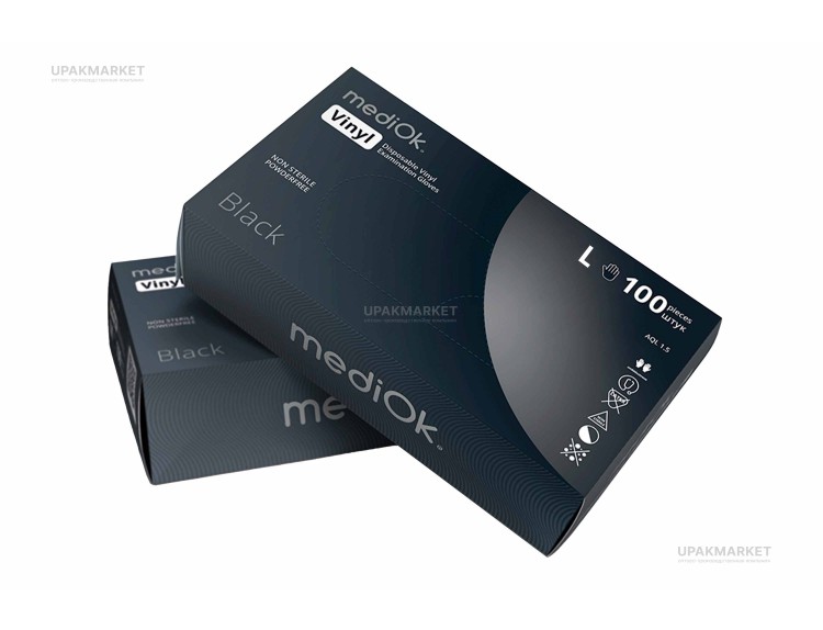 Перчатки виниловые неопудренные MEDIOK L /10х100шт/ (10)	черные ЧЗ — UPAKMARKET