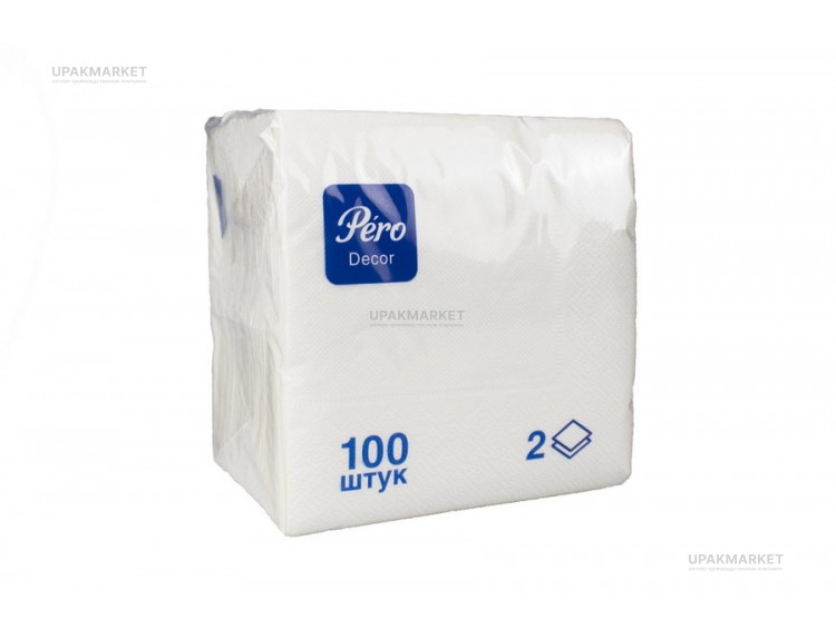 Салфетки 24х24 PERO, 2-слойные, 100листов, белые — UPAKMARKET