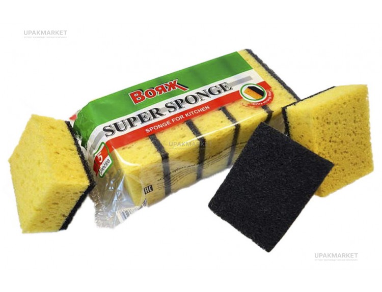 Губка для посуды 90х63х33мм "Super sponge- 5" ВОЯЖ — UPAKMARKET
