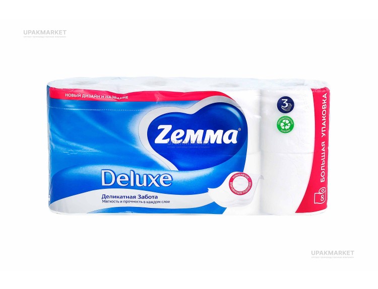 Туалетная бумага ZEMMA Deluxe 3слоя Деликатная забота 8шт — UPAKMARKET