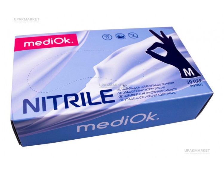 Перчатки нитриловые неопудр.смотр. MEDIOK M /10х100шт/ (10) черничные — UPAKMARKET