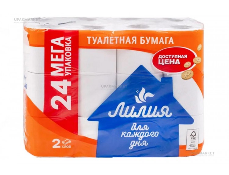 Туалетная бумага ЛИЛИЯ  2х сл. 13м Белое сплошное (24 рулона в упаковке) — UPAKMARKET