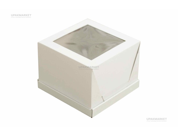 Короб картонный для тортов с окном  200х200х220 CUBE BOX белый — UPAKMARKET