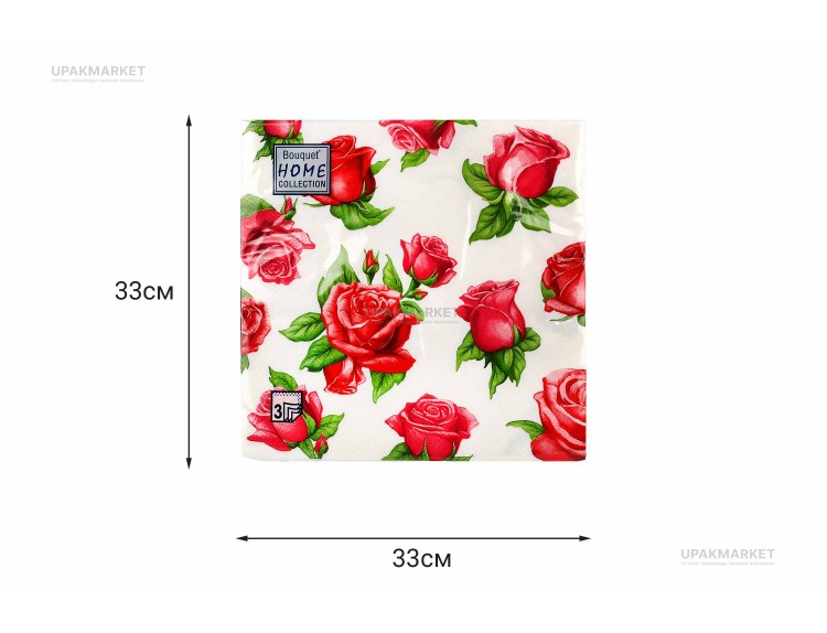 Салфетки 33х33 трехслойные "Красные розы" 20шт Art Bouquet — UPAKMARKET