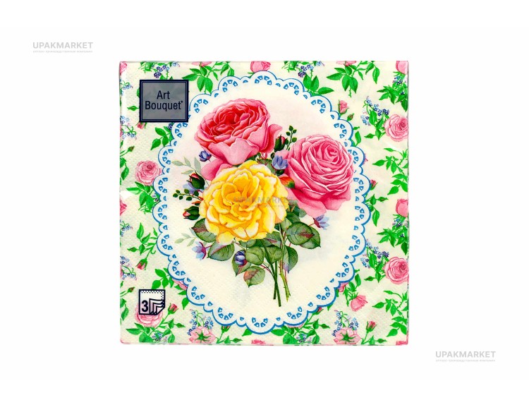 Салфетки 33х33 трехслойные "Розовый сад" 20шт Art Bouquet — UPAKMARKET