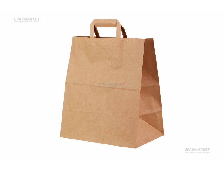 Пакет крафт с плоской ручкой б/п 320х200x320 бурый 70г ПП
с добавлением вторичного сырья — UPAKMARKET