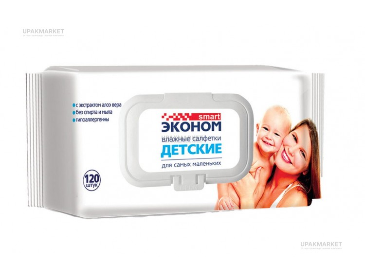 Салфетки влажные 120шт с клапаном детские Эконом smart — UPAKMARKET