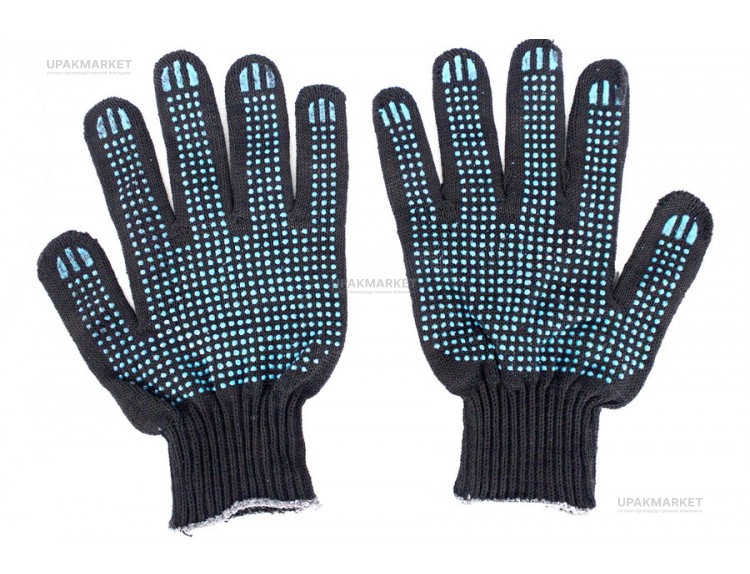 Перчатки ХБ 6-ти нит. с ПВХ точка 10 класс черные  (300пар) ЛТ — UPAKMARKET